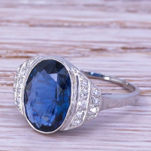 Art Deco 3.89 Carat Burmese Sapphire & Diamond Ring, Circa 1920