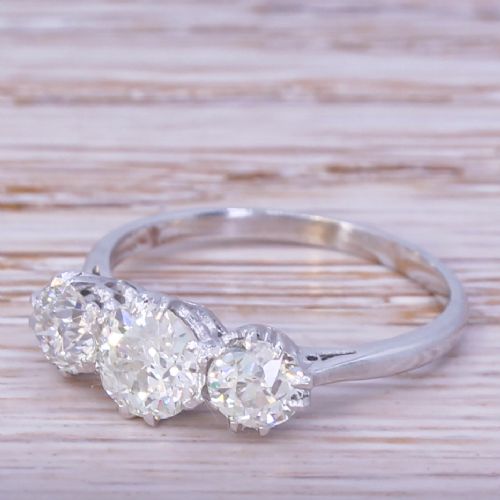 Art Deco 1.40 Carat Old Cut Diamond Trilogy Ring, Circa 1930