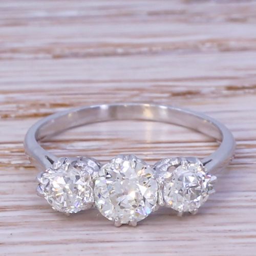 fig 1. Art Deco 1.40 Carat Old Cut Diamond Trilogy Ring, circa 1930
