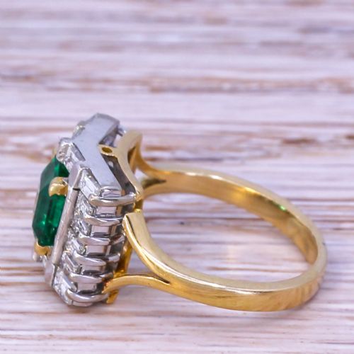 fig 2. Mid Century 1.14 Carat Minor Oil Emerald & Baguette Cut Diamond Ring, circa 1960