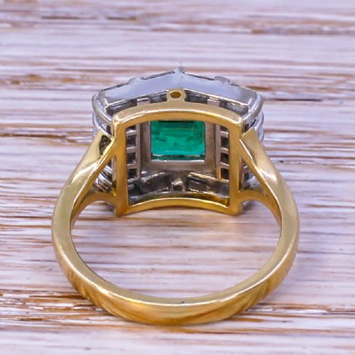 fig 3. Mid Century 1.14 Carat Minor Oil Emerald & Baguette Cut Diamond Ring, circa 1960