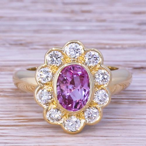 fig 1. Mid Century 2.00 Carat Natural Pink Ceylon Sapphire & Diamond Cluster Ring, circa 1965