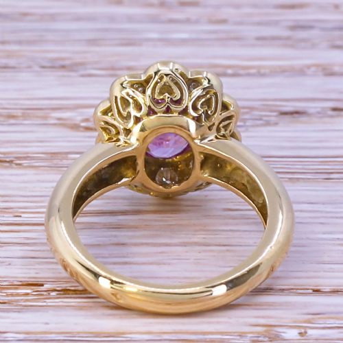 fig 3. Mid Century 2.00 Carat Natural Pink Ceylon Sapphire & Diamond Cluster Ring, circa 1965