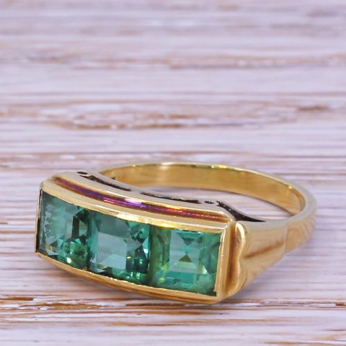 Mid Century 2.30 Carat Teal Tourmaline Trilogy Ring, Circa 1960