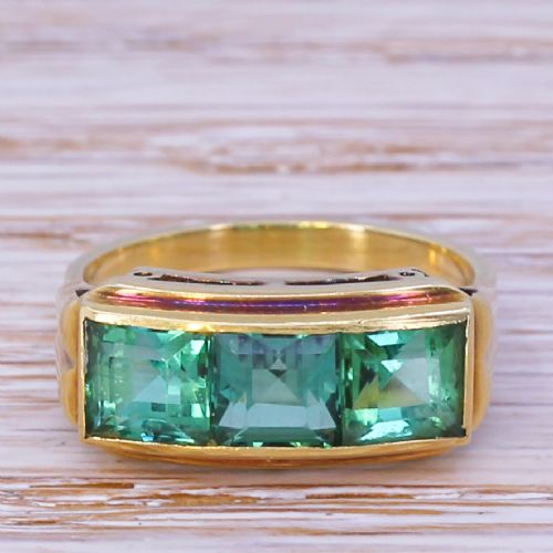 fig 1. Mid Century 2.30 Carat Teal Tourmaline Trilogy Ring, circa 1960