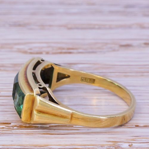 fig 2. Mid Century 2.30 Carat Teal Tourmaline Trilogy Ring, circa 1960