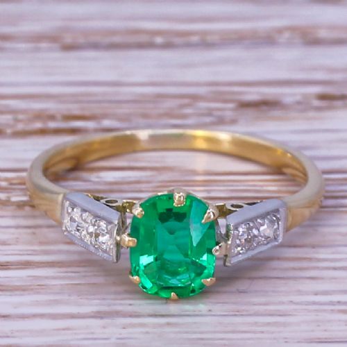 fig 1. Art Deco 0.80 Carat No Oil Emerald Solitaire Ring, circa 1920