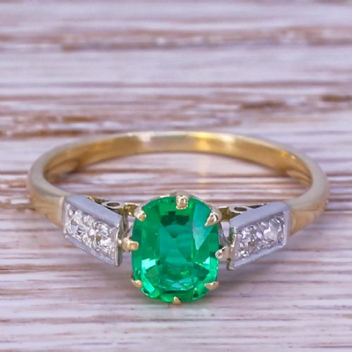 fig 1. Art Deco 0.80 Carat No Oil Emerald Solitaire Ring, circa 1920