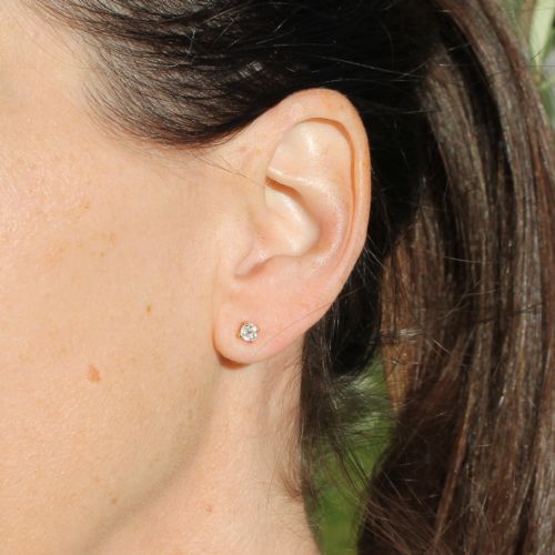 fig 1. 0.41 Carat Old Mine Cut Diamond Stud Earrings, 18k Yellow Gold
