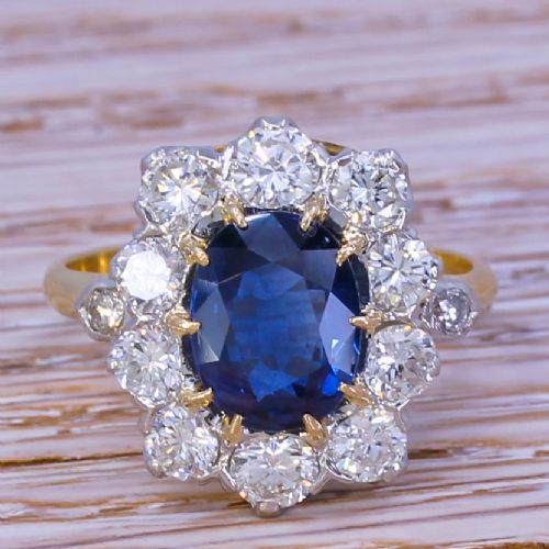 fig 1. Mid Century 1.90 Carat Sapphire & 1.25 Carat Diamond Cluster Ring, circa 1960