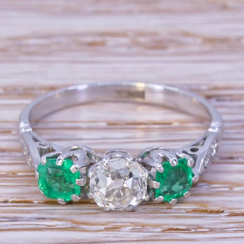 fig 1. Art Deco 0.70 Carat Diamond & 0.60 Carat Emerald Trilogy Ring, circa 1935