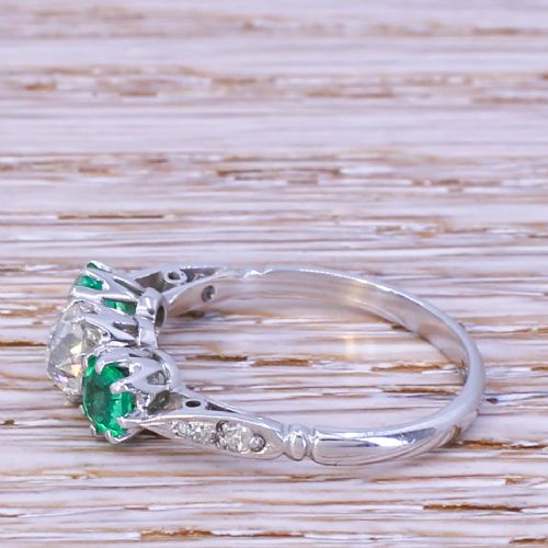 fig 2. Art Deco 0.70 Carat Diamond & 0.60 Carat Emerald Trilogy Ring, circa 1935