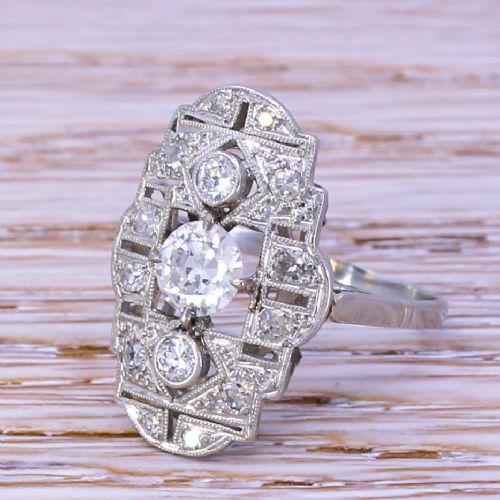 Art Deco 0.80 Carat Old Cut Diamond Cluster Ring, Circa 1920