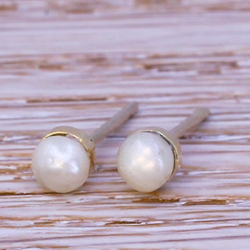 Vintage Natural Pearl Stud Earrings, 18k Gold