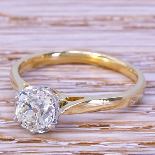 Art Deco 0.99 Carat Old Cut Diamond Engagement Ring, Circa 1940