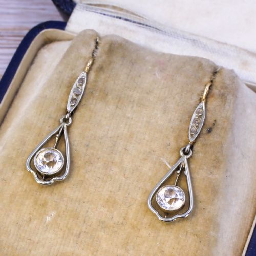 Art Deco 1.23 Carat Old Cut White Sapphire Earrings, Circa 1925