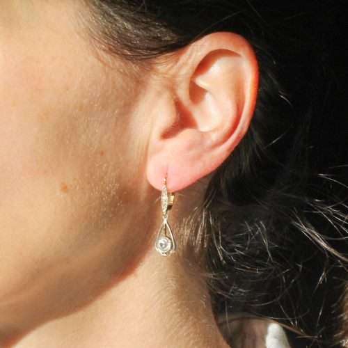 fig 1. Art Deco 1.23 Carat Old Cut White Sapphire Earrings, circa 1925