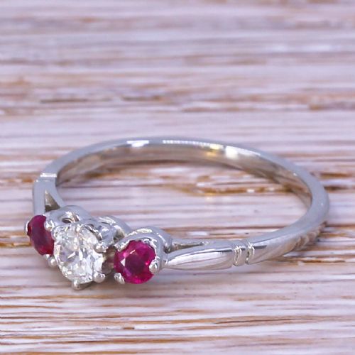Art Deco 0.24 Carat Diamond & 0.10 Carat Ruby Trilogy Ring, Circa 1935