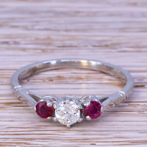 fig 1. Art Deco 0.24 Carat Diamond & 0.10 Carat Ruby Trilogy Ring, circa 1935