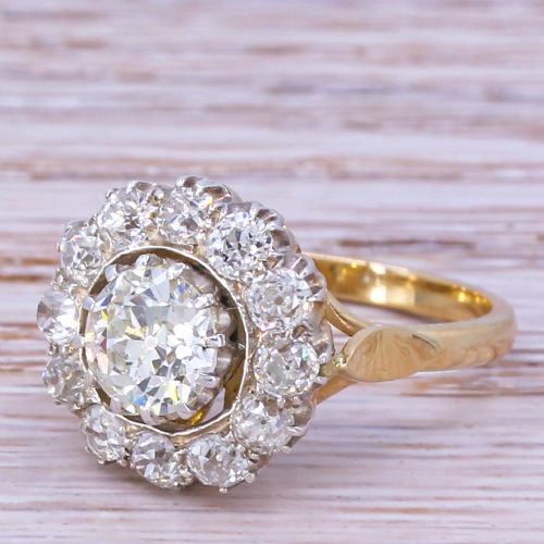 Victorian 2.83 Carat Old Cut Diamond Target Cluster Ring, Circa 1890