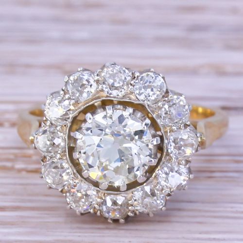 fig 1. Victorian 2.83 Carat Old Cut Diamond Target Cluster Ring, circa 1890