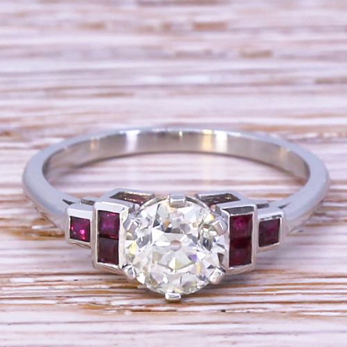 fig 1. 0.81 Carat Old European Cut Diamond & Ruby Ring, Platinum