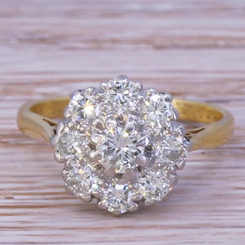 fig 1. Mid Century 1.00 Carat Brilliant Cut Diamond Cluster Ring, dated 1968