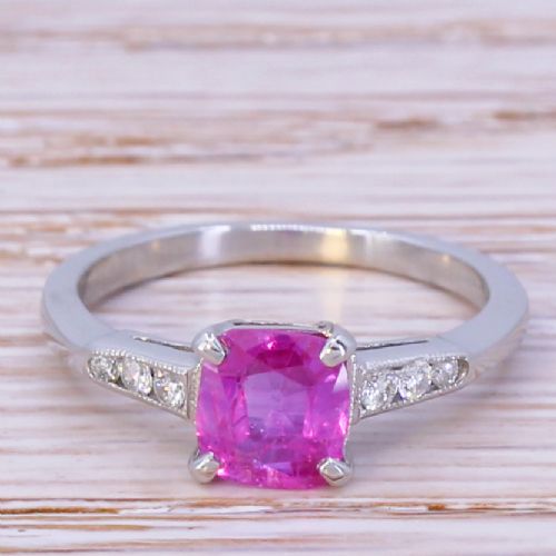 fig 1. Mid Century 1.10 Carat Burmese Pink Sapphire Solitaire Ring, circa 1950