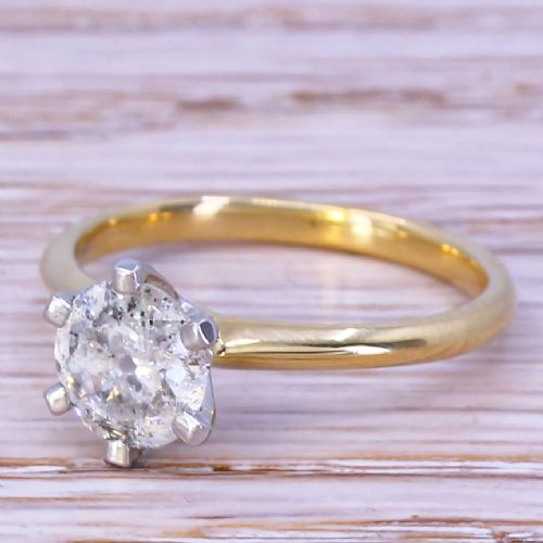 1.03 Carat Old European Cut Diamond Engagement Ring, 18k Yellow Gold & Platinum