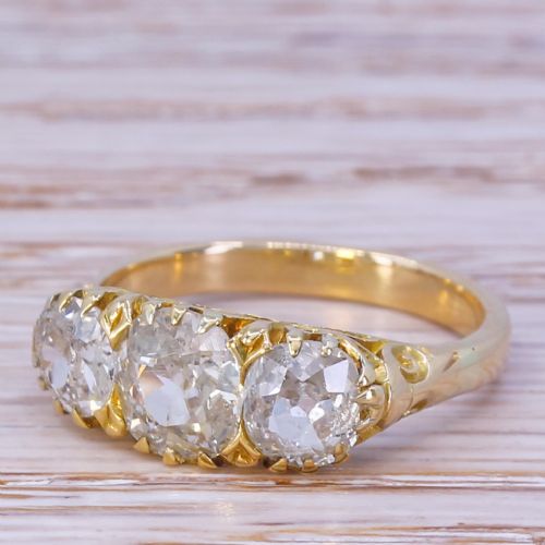 Victorian 1.75 Carat Old Cut Diamond Three Stone Ring, Circa 1900