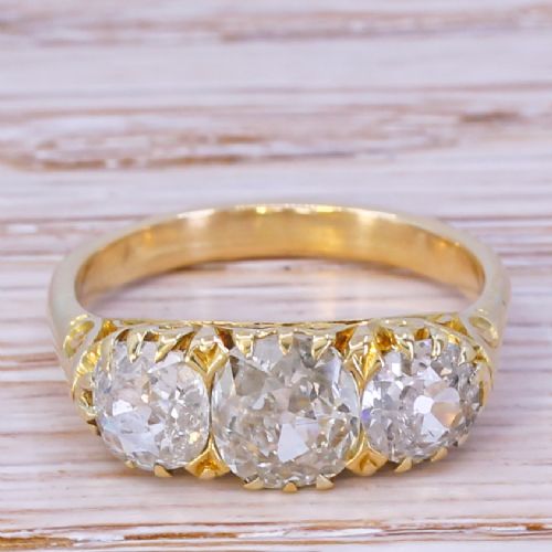 fig 1. Victorian 1.75 Carat Old Cut Diamond Three Stone Ring, circa 1900