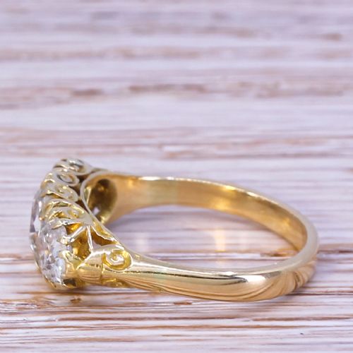 fig 2. Victorian 1.75 Carat Old Cut Diamond Three Stone Ring, circa 1900