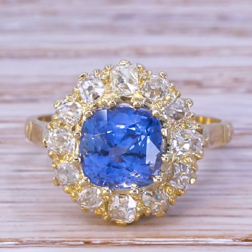 fig 1. Victorian 2.99 Carat Ceylon Sapphire & Diamond Cluster Ring, circa 1900