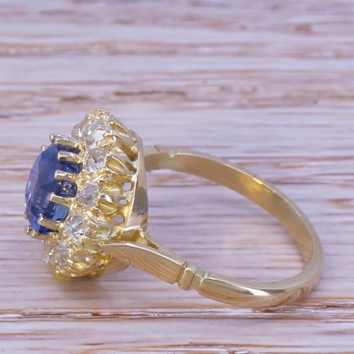 fig 2. Victorian 2.99 Carat Ceylon Sapphire & Diamond Cluster Ring, circa 1900