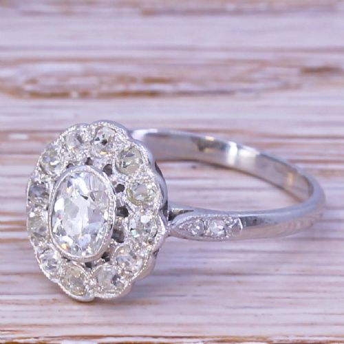 Art Deco 0.72 Carat Old Cut Diamond Cluster Ring, Circa 1940