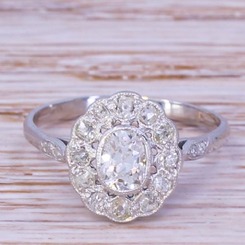 fig 1. Art Deco 0.72 Carat Old Cut Diamond Cluster Ring, circa 1940
