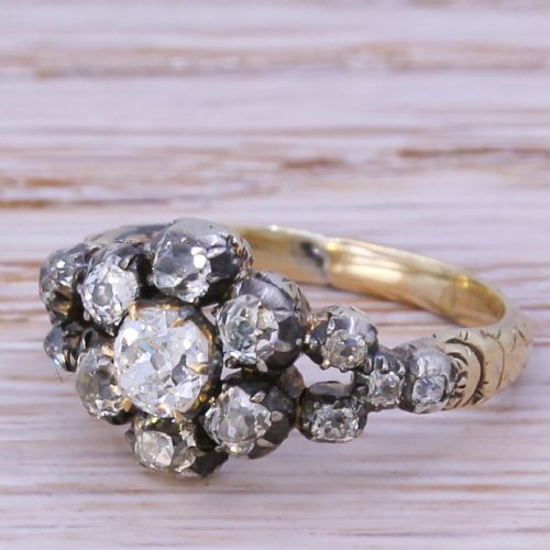 Georgian 1.25 Carat Old Cut Diamond Cluster Ring, Circa 1820