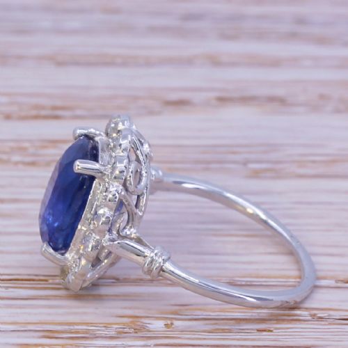 fig 2. Mid Century 4.17 Carat Sapphire & Diamond Cluster Ring, circa 1950