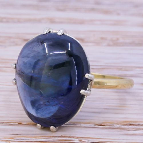 Edwardian 15.33 Carat Cabochon Sapphire Solitaire Ring, Circa 1905