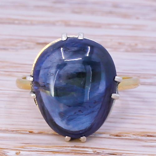 fig 1. Edwardian 15.33 Carat Cabochon Sapphire Solitaire Ring, circa 1905
