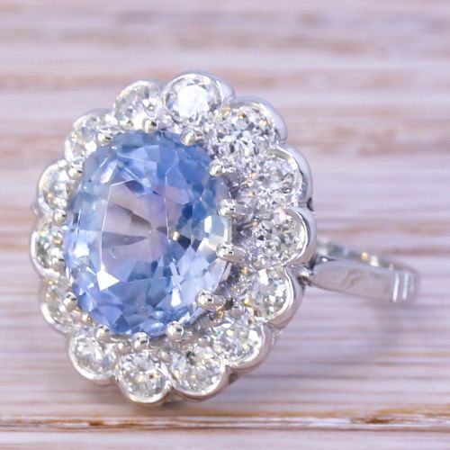 ART DECO 493 CARAT CEYLON SAPPHIRE DIAMOND CLUSTER RING CIRCA 1940