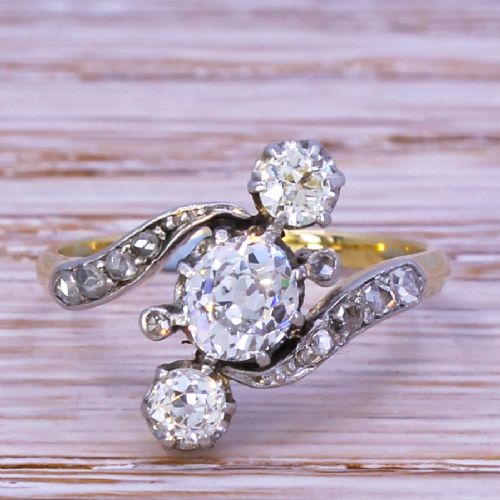 fig 1. Art Nouveau 1.07 Carat Old Cut Diamond Trilogy Ring, circa 1910
