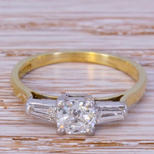 fig 1. 0.59 Carat Old Cut Diamond Engagement Ring, 18k Yellow & White Gold