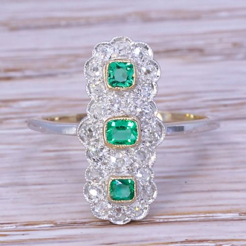 fig 1. Edwardian Emerald & Old Cut Diamond Triple Cluster Ring, circa 1910