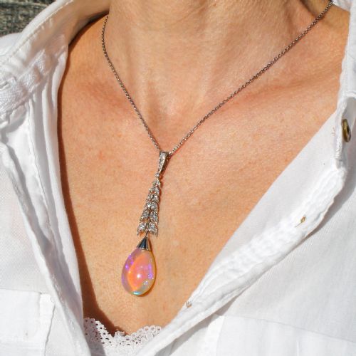 fig 1. Art Deco 20.00 Carat Opal & Old Cut Diamond Pendant, circa 1940