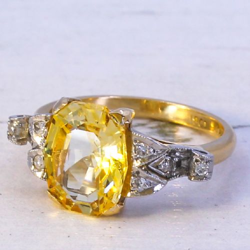 Mid Century 2.52 Carat Ceylon Yellow Sapphire Solitaire Ring, Circa 1950
