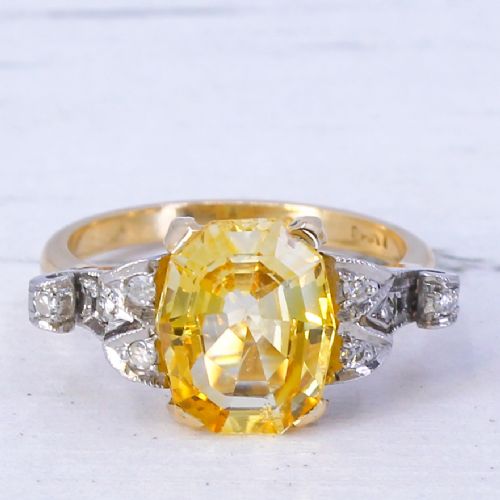 fig 2. Mid Century 2.52 Carat Ceylon Yellow Sapphire Solitaire Ring, circa 1950