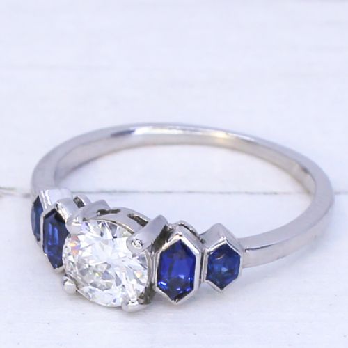 Art Deco 0.70 Carat Old Cut Diamond (& Sapphire) Engagement Ring, Circa 1930