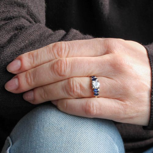fig 1. Art Deco 0.70 Carat Old Cut Diamond (& Sapphire) Engagement Ring, circa 1930