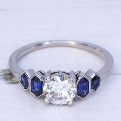 fig 2. Art Deco 0.70 Carat Old Cut Diamond (& Sapphire) Engagement Ring, circa 1930